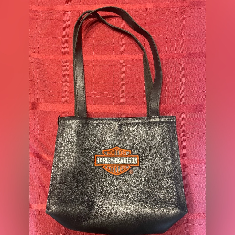 Vintage Y2K Harley Davidson Embroidered Bar & Shield Logo Leather Tote